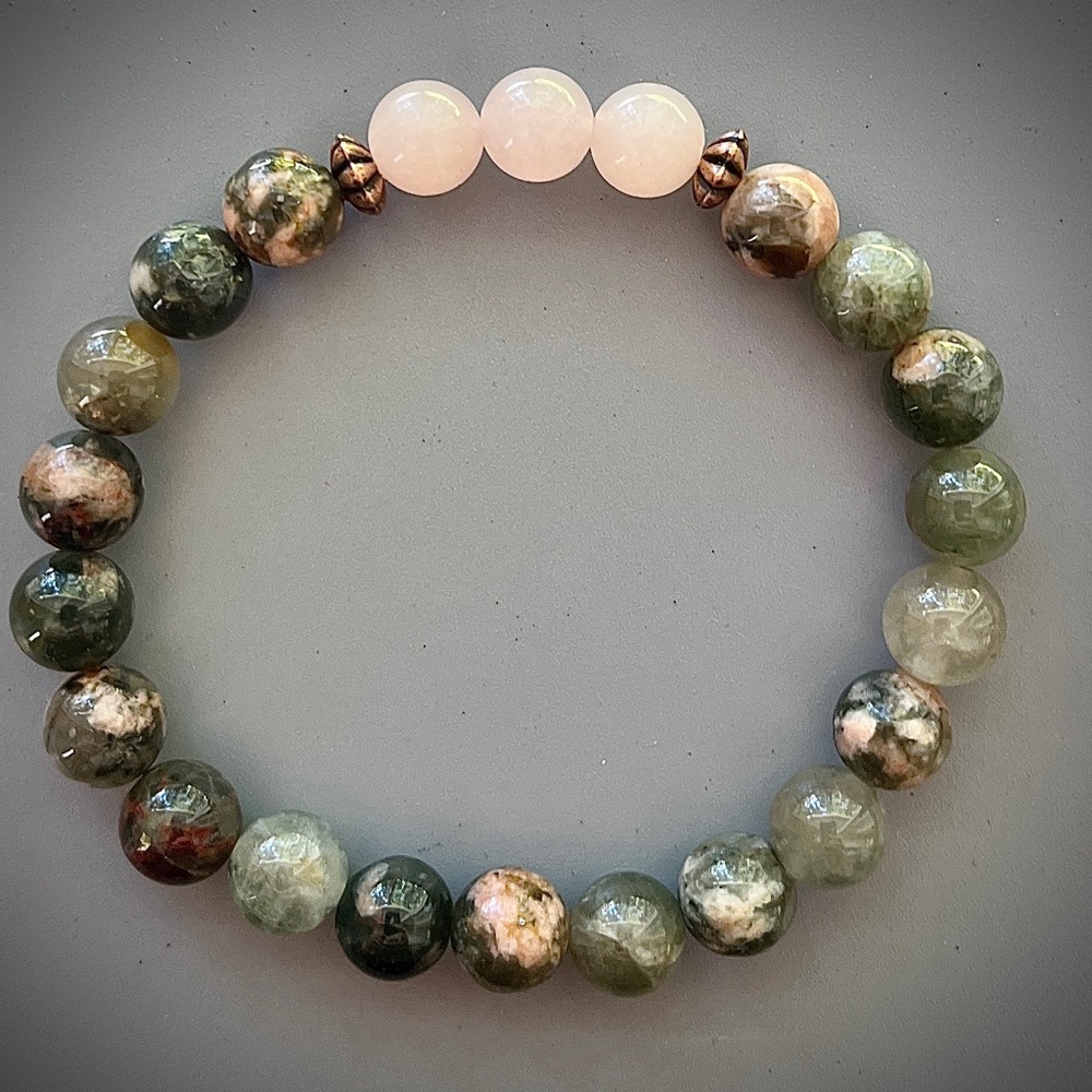 Peach Chalcedony and Lodalite Quartz Handcrafted Bead Bracelet
